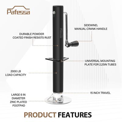 Pafessa USA RV Trailer Tongue Jack - 2,000 Lb Lift Capacity, 15 Inch Lift, Removable Footpad, Triangular Flange - View #14