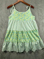 SheIn Womens Small Tiered Boho Mini Dress Tunic Green Patchwork Floral Adj Strap