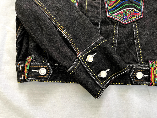 Kids Girls Youth Coogi Black Large Distressed Denim Jean Jacket Embroidered - Picture 3 of 13