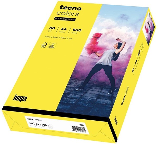 Inapa Farbiges Druckerpapier, Buntes Papier Tecno Colors 80G A4 500 Blatt Gelb-image