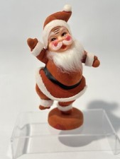 Flocked Santa Claus With Soft Fuzzy Beard Celluloid Vintage Christmas 9.25