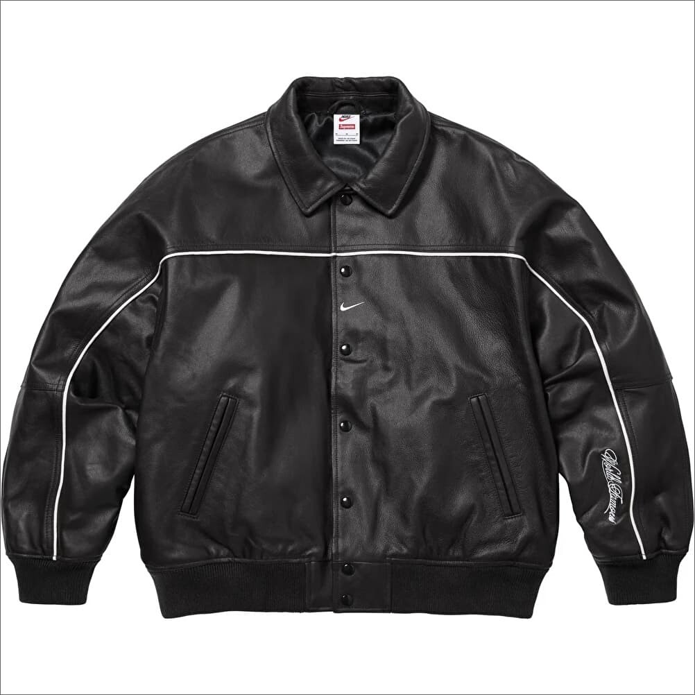 Supreme x Nike Leather Varsity Jacket Black White 25SS Week4