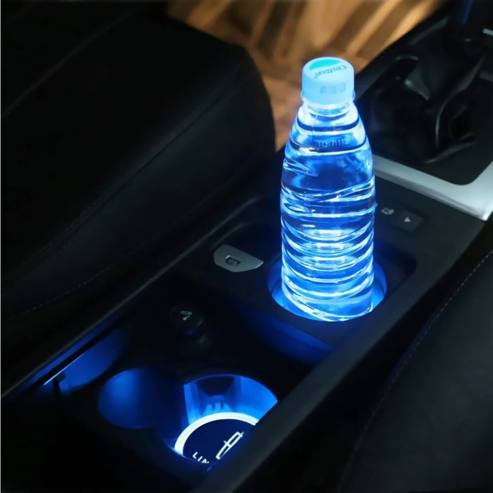 Auto USB Drink Bottle Cup Holder Coasters 7-Color Atmosphere Lights for Lincoln — 第 2/4 张图片