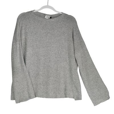 Zara Trafaluc Gray Knit Sweater Womens Size L Raw Edges Flared