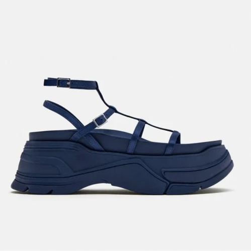 Zara Damen Neu mit Etikett Blau Riemchen Synthetik Plateau Sandalen Größe 8 / EU 39 Blau - Bild 5 von 9