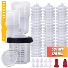 50 Pack Disposable Paint Spray Gun Cup Liners & Lid System Kit 20oz 600ML Cups