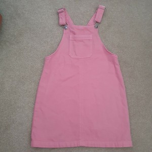 pink denim dungaree dress