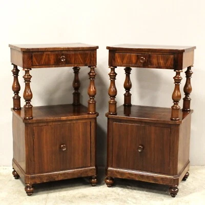 Paire de Tables de Chevets époque Louis Philippe -en noyer - Italie 19ème siècle - Photo 1/4