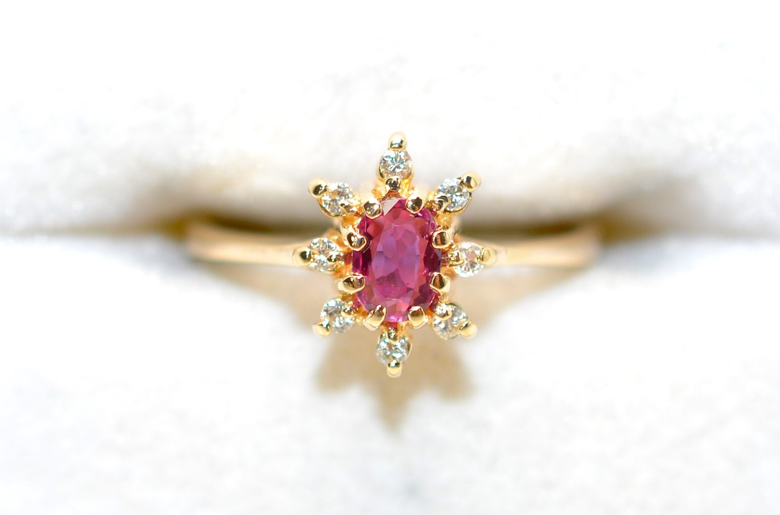 Natural Ruby & Diamond Ring 14K Solid Gold .29tcw… - image 5