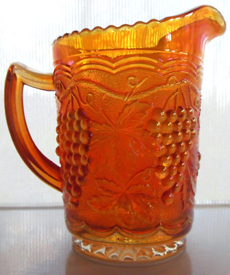 Imperial Glass Iridescent Marigold Carnival Grape 16 ounce Milk Pitcher