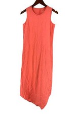 Denim & Co. Textured Knit Round Neck Tank Midi Dress Curved Hem Orange