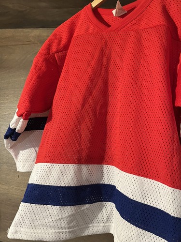 CCM Boys Red WHITE BLUE Short Sleeve Football Jersey SIZE XL MESH EUC - Picture 5 of 6