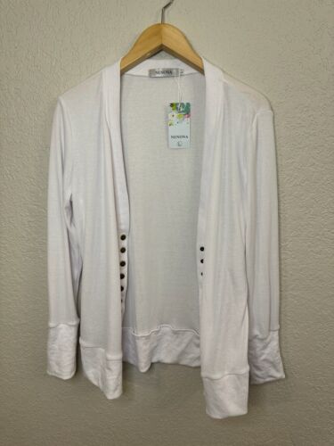 Nenona Woman's White Long Sleeve V Neck Button Front Cardigan Sweater Size Large