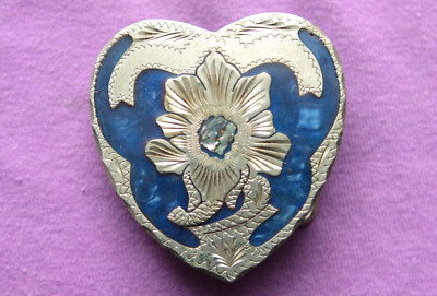 Vintage Hand Made Flower Turquoise Inlay Heart Western Belt Buckle