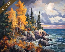 Lake Superior with rocky shores oil painting 8x10 Print