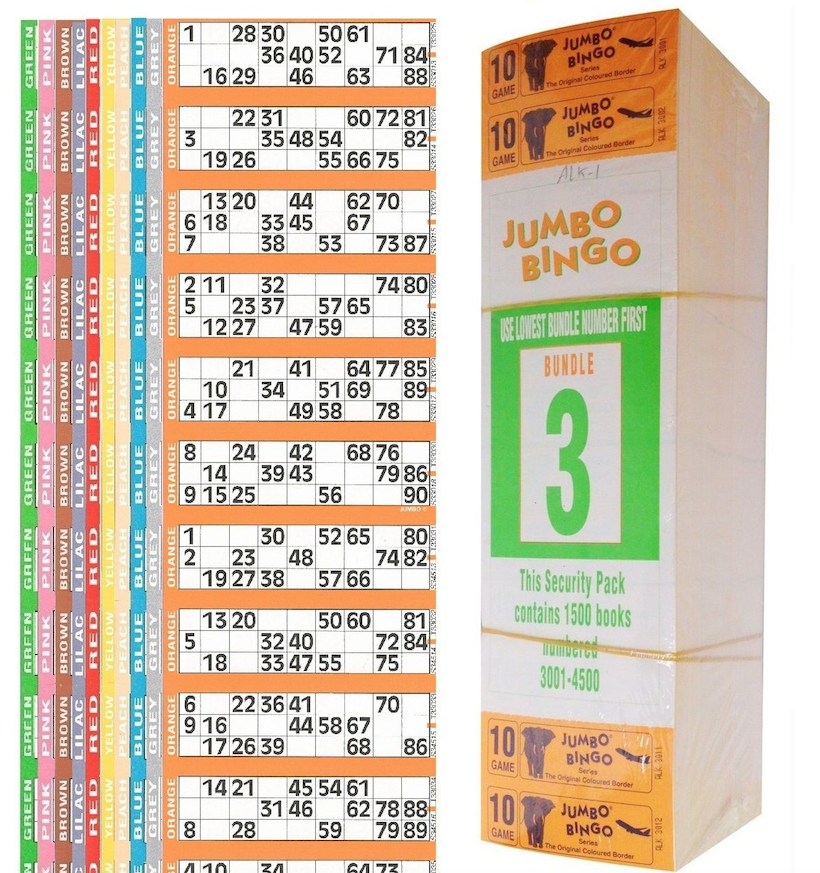 750 Tickets De Bingo Jumbo – 125 Bandes De 6 Carnets – Format 6 Pages – Numéros 1-90 En Gras – Vérifiables En Ligne