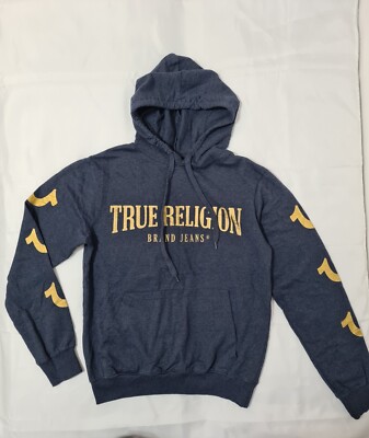 True Religion Men Blue Hoodie Sweatshirt Sweater Jumper Size S