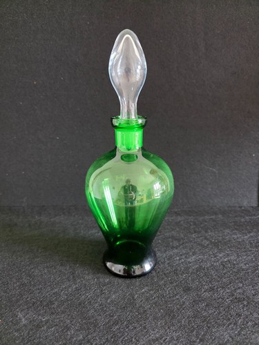Vintage Ampolla Bottiglia Vetro Soffiato Verde con Tappo - Foto 2 di 4