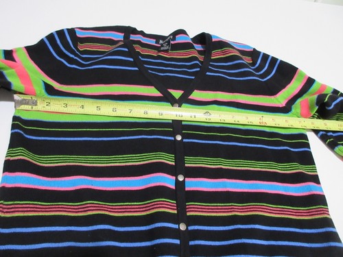 Sz PM Petite M Hampshire Studio Cardigan Women Red Knit Sweater Striped Colorful - Picture 4 of 9