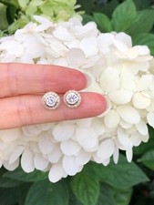 925 Sterling Silver Round CZ Halo Stud Earrings Gold Studs Women 8.8mm Tiny