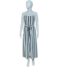 H M Vertical Striped Strapless Cropped Wide Leg Jumpsuit Size 4