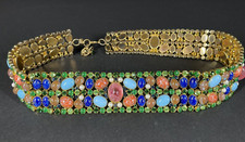 Signed Old KJL Jeweled Belt Pink Green Blue Cabochons