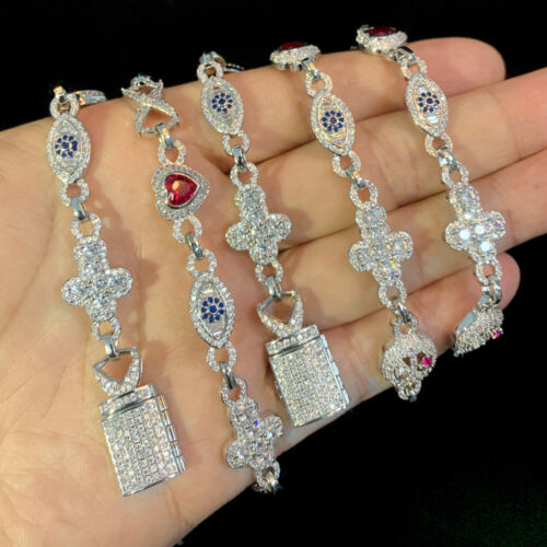 Hip Hop Cuban Chain Necklace Colorful Charm Eye Cross Heart 5A Zircon Jewelry - Picture 1 of 14