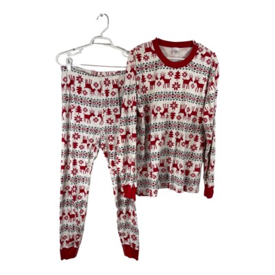 Hanna Andersson Pajamas Christmas Reindeer Deer Long John Set 2 pc Adult L XL