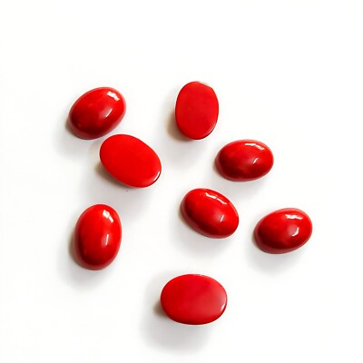Natural Red Coral Oval Cabochon Polished Stone With Rich Vibrant Red Color
