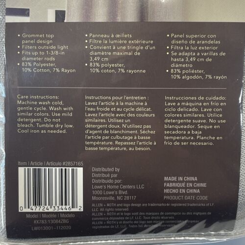 allen + roth Grey Light Filtering Grommet 1 Panel Curtain 52-in x 84-in New - Picture 5 of 6
