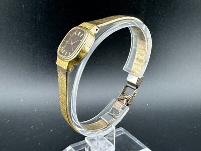 1982 Seiko Ladies Gold Plated Brown Dial Quartz 20mm Watch 1421
