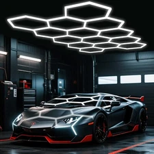 Hexagon Garage Lights 14 Grid 7000K LED Ceiling Light for Car Shop Gym Workshop