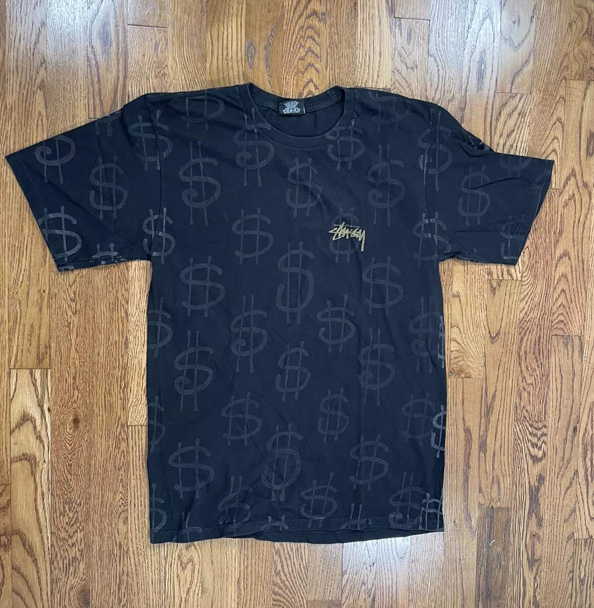Stussy T Shirt Dollar Sign 3M All Over Print Black Short Sleeve Mens Size M