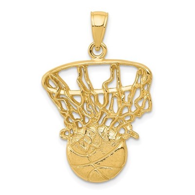 10K Gelbgold Swoosh Basketball und Netz Charm Anhänger