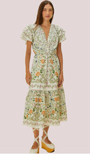 Farm Rio off-white folk floral lace midi dress  Size L