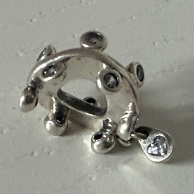 PANDORA Charm 925 Sterlingsilber mit rundem Zirkon weiß, signiert, nickelfrei