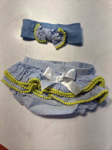 Crown & Baby Girl 6 months SEERSUCKER Headband and Diaper Cover SET 2 Piece