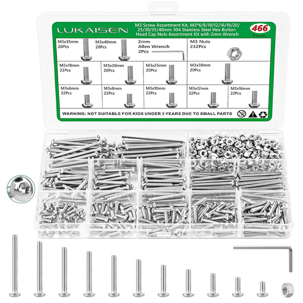 466 Stk M3 Schrauben Set, Inbus Maschinenschrauben Sortiment Kit-image