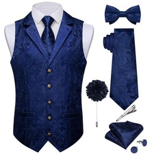 Silk Vest Tie Set for Men,Woven Paisley Dress Waistcoat and Bowtie Pocket Squ...