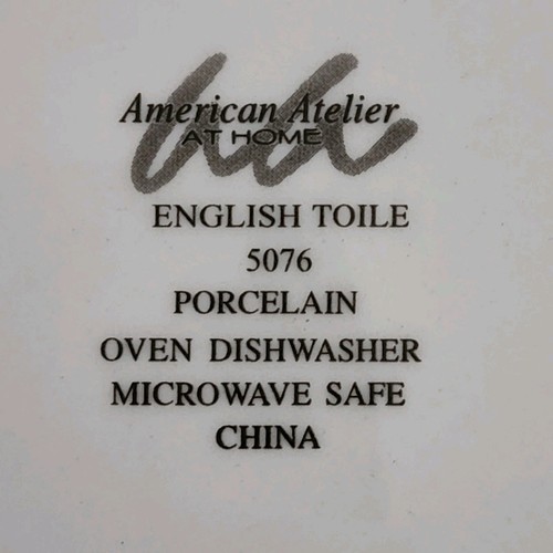 American Atelier English Toile 5076 Porcelain Salad Plate Yellow Blue Set of 2 - Picture 5 of 6