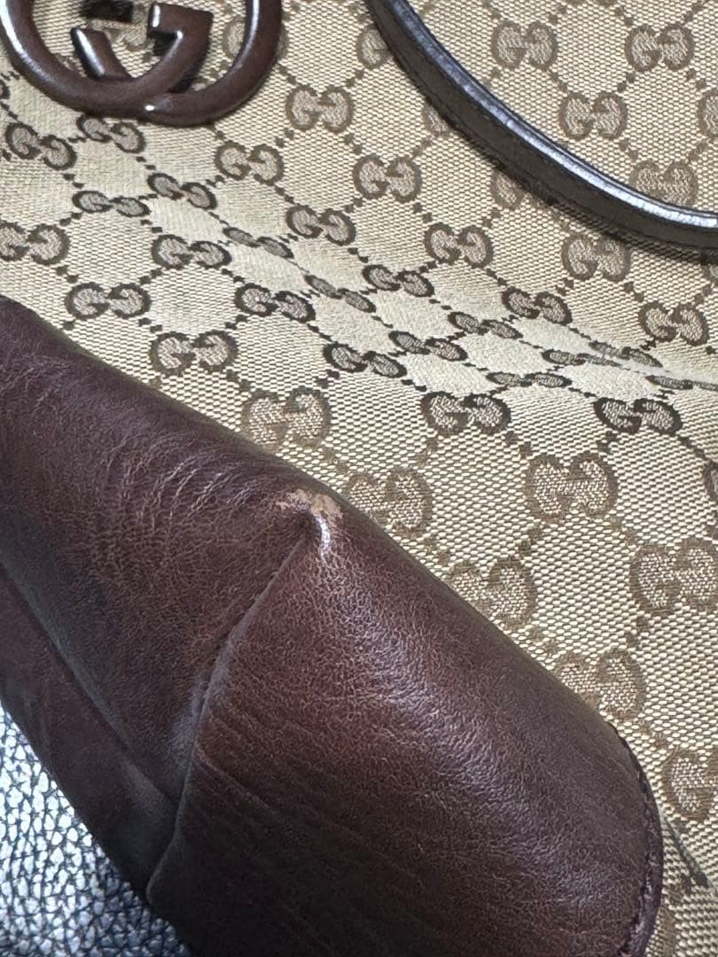 GUCCI GG Canvas Tote Bag Brown Logo Charm Unisex Authentic Excellent Condition thumbnail 8