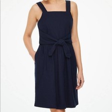 Loft Outlet Fit & Flare Dress Size 0 Navy Blue Tie Waist Tank Pockets NWT