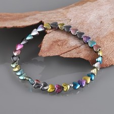Rainbow Hematite Heart Beaded Stretch Bracelet 6mm Iridescent Gemstone 7" Women