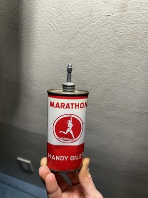 Vintage Marathon Handy Oiler 4oz Lead Top Oil Can Full- Very Nice Colors  - WOW