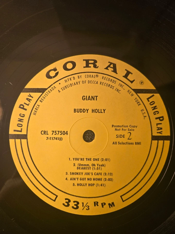 BUDDY HOLLY LP GIANT RARE 1969 YELLOW LABEL PROMO!!!! - Image 4 of 4