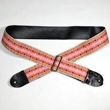 Vintage Woven Embroidered Guitar Strap, Japan - Metal Buckle, Leather Ends