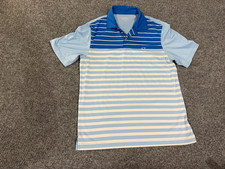 Vineyard Vines polo shirt mens Medium blue white striped performance golf