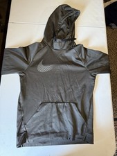 Nike Dri Fit Fleece Pullover Hoodie Mens S Gray Activewear Big Swoosh Pockets