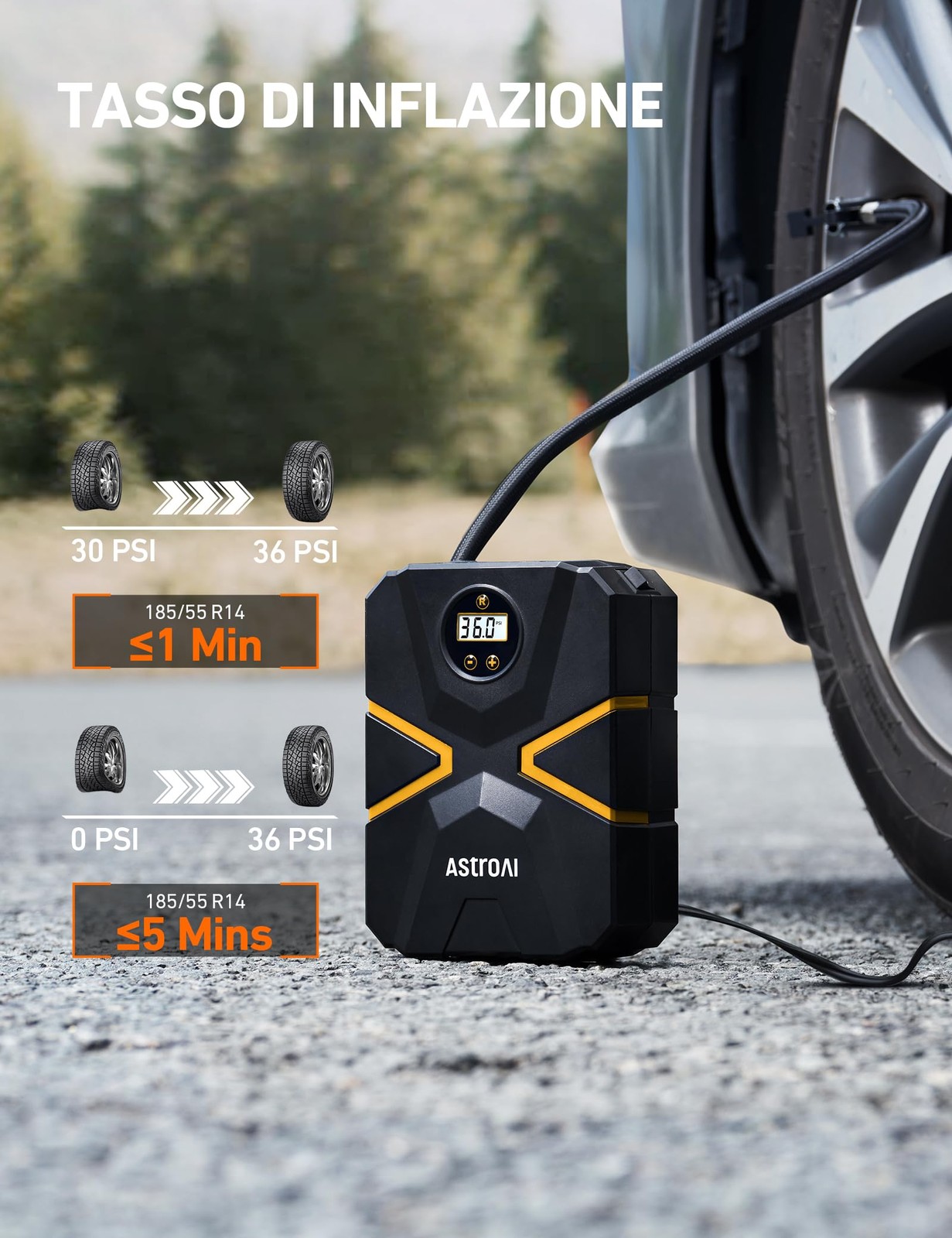 Compressore Aria Portatile 12V Gonfiatore Digitale per Pneumatici Auto S1 150PSI - Miniatura 4