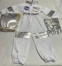 Child White NASA Bodysuit Costume W/ Helmet  Gloves Zip Up Kid Dress Up Cosplay